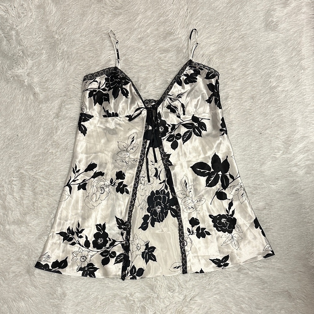 Victoria's Secret Black and Cream Floral Slip